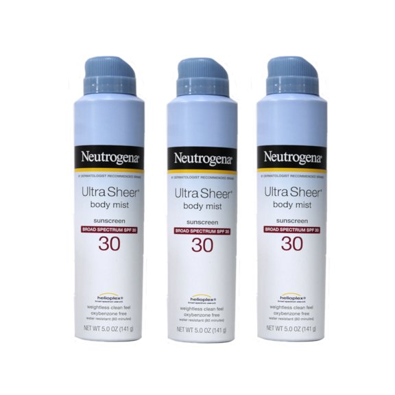 Neutrogena Ultra Sheer Body Mist Full Reach Sunscreen Spray, SPF 30, 5 oz (Pack of 3)