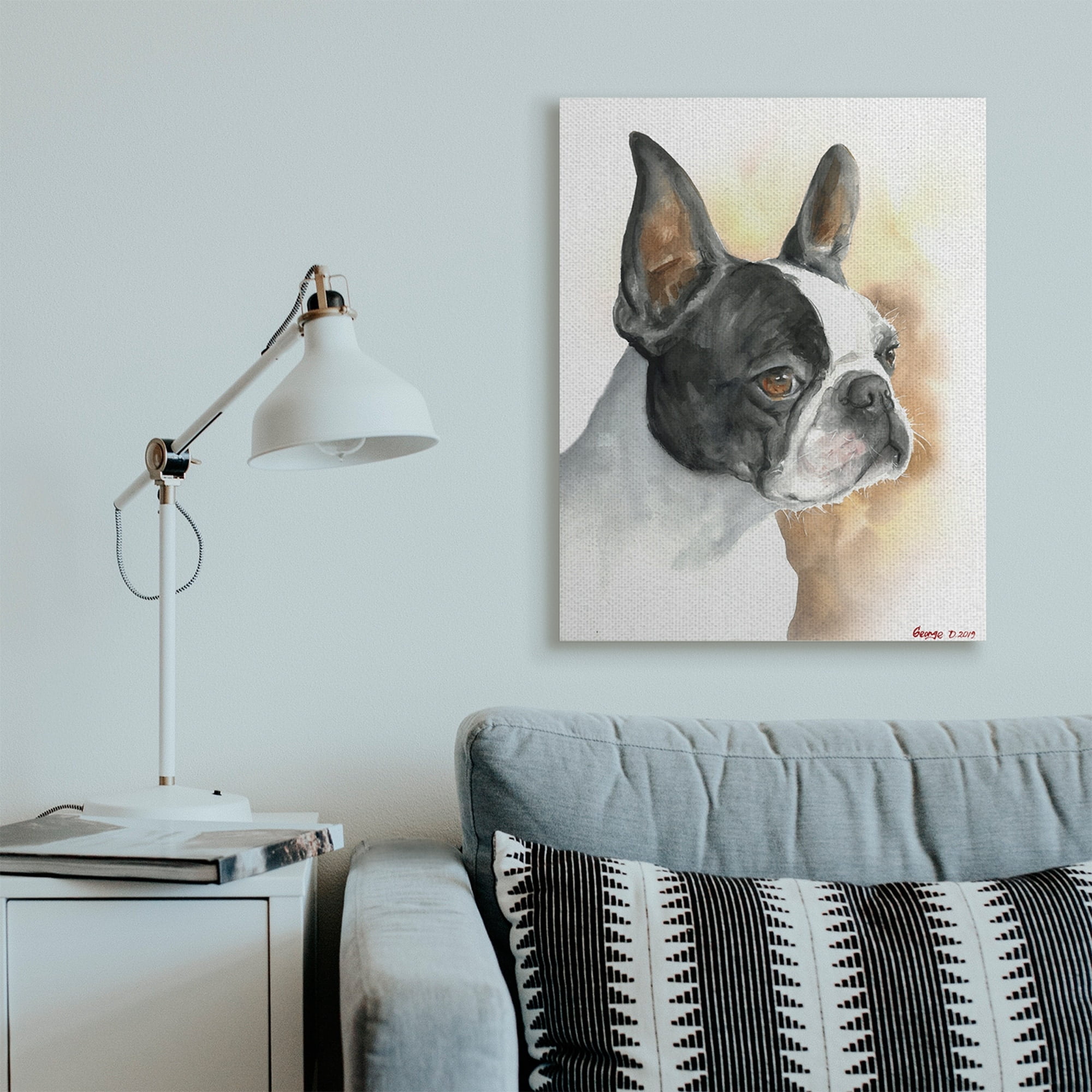 Stupell Industries Boston Terrier Pet Dog Portrait Black Brown Canvas Wall Art, 30 x 40, Design by George Dyachenko