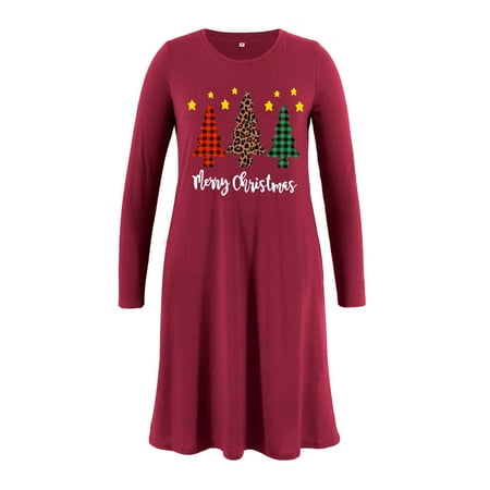 

Christmas Maternity Dress Shirts for Women Long Sleeve Loose Swing Pregnancy Dresses Crewneck Midi Pregnant Dress Cute Print Dress with Pockets