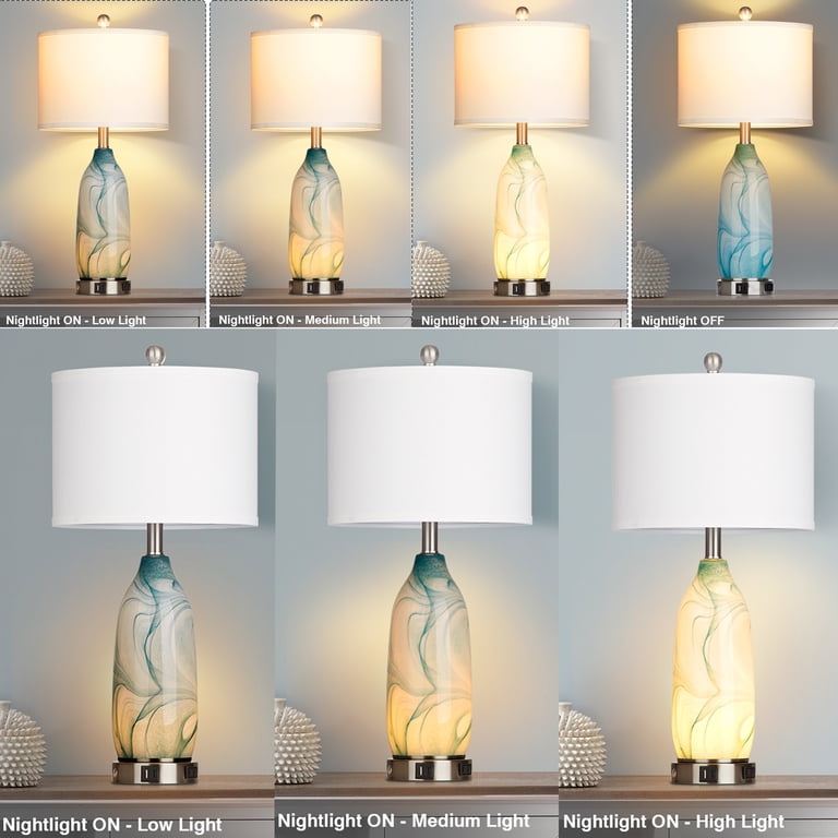 EDISHINE 23.6 DIY Glass Table Lamp Set Of 2 – Refillable Bedside Lamp With Linen Shade, Rotary Switch