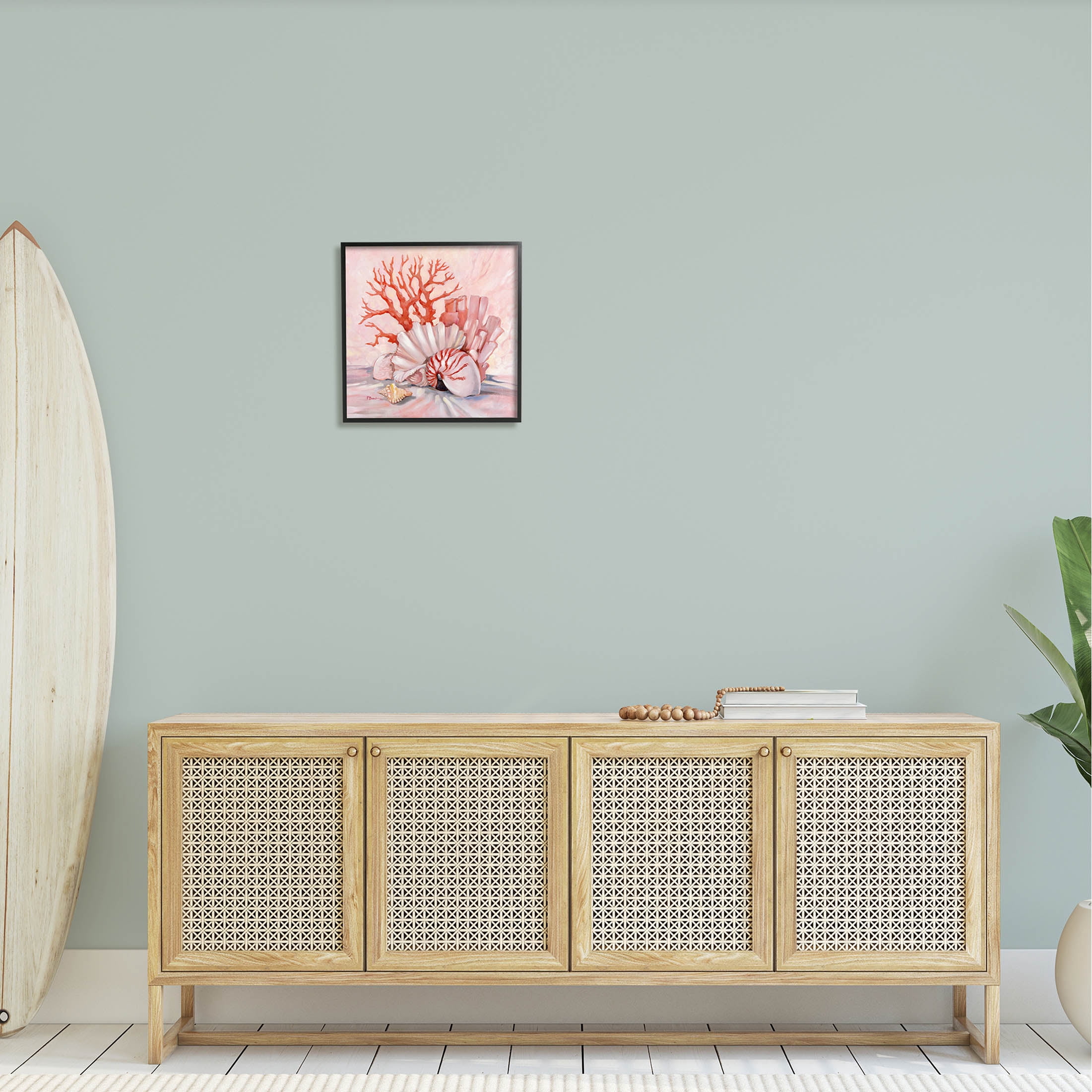 Stupell Industries Coral Still Life Aquatic Seashells Painting Black Framed Art Print Wall Art, Design by Paul Brent
