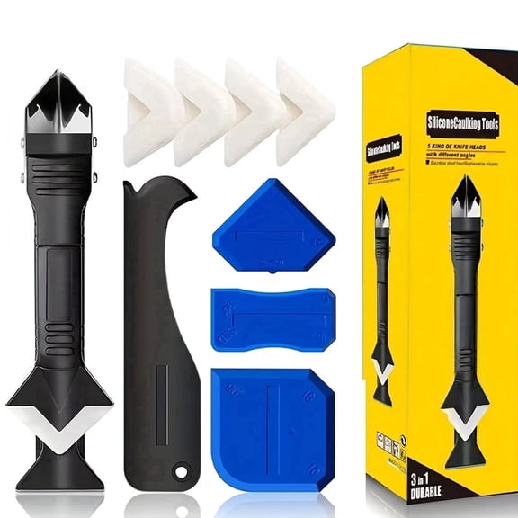 Silicone Caulking Tools-3 in 1 Sealant Finishing Tool Grout Remove Scraper Caulk Remover Glass Glue Angle Scraper for Bathroom,Kitchen,Floor,Window,Sink Joint,Frames Seal (Black Blue)