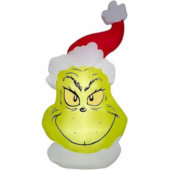 10.5' Gemmy Airblown Inflatable Christmas Dr. Seuss Giant Grinch Head w/ Santa Hat Yard Decoration 884431