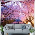 thumbnail image 5 of Railway and Cherry Blossoms Wall Tapestry Pink Japanese Spring Sunset Landscape Aesthetic Art Large 80x60 Inch for Bedroom Living Room Dorm Decor, 5 of 6