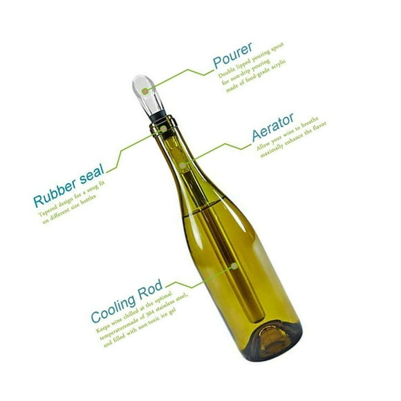 Wine Chiller, 3-in-1 Stainless Steel Wine Bottle Cooler Stick - Rapid Iceless Wine Chilling Rod with Aerator and Pourer - Perfect Wine Accessories Gift