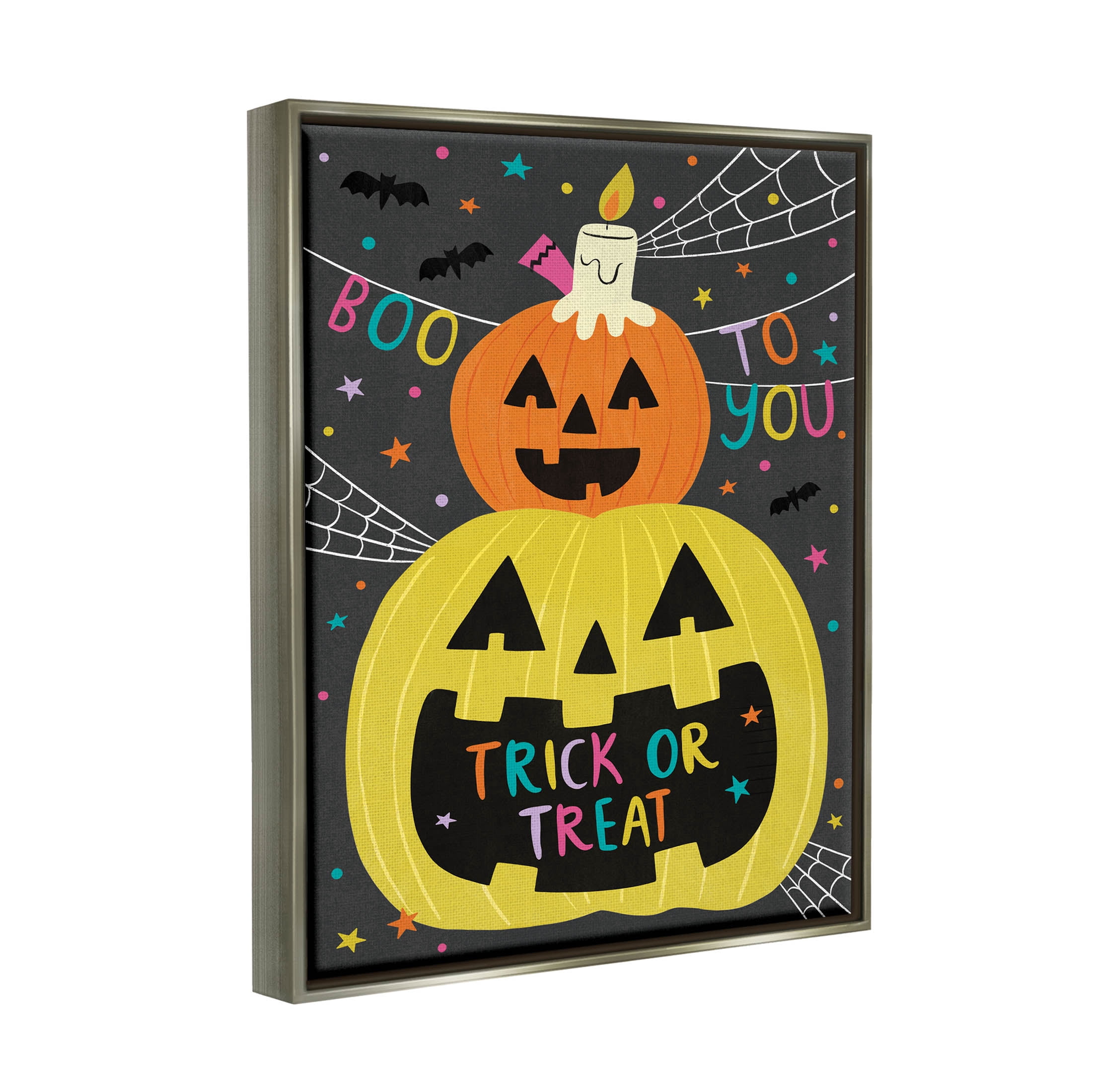 Stupell Industries Boo To You Fun Jack-O-Lanterns Graphic Art Luster Gray Floating Framed Canvas Print Wall Art, Design by Lisa Barlow