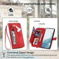 thumbnail image 2 of Dteck for Samsung Galaxy S24 FE Wallet Case with Card Holder for Women Men, Galaxy S24 FE Phone Case Embossed PU Leather Zipper Purse Card Holder Flip Folio Shockproof Cover with Wrist Strap,Red, 2 of 4