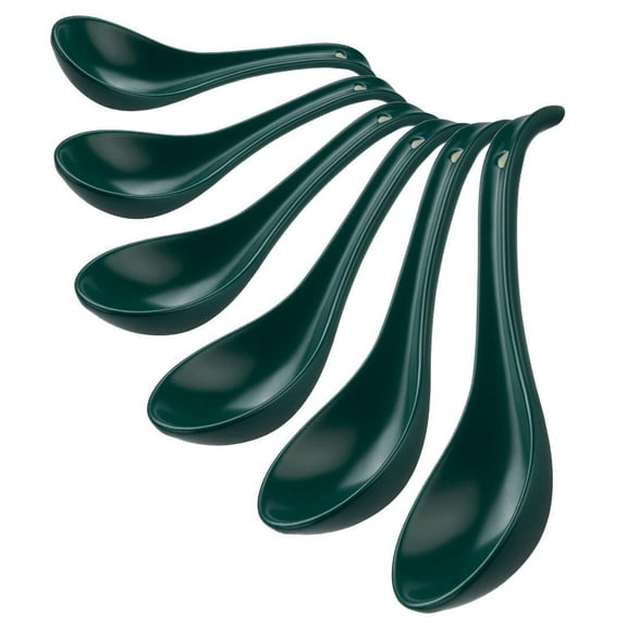 Porcelain Ceramic Asian Ramen Japanese Soup Spoons - 6.6 Inch, Green