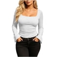 thumbnail image 4 of Lmueinov Long Bell Sleeve Shirts for Women Square Neck Ribbed Knit Casual Tops Slim Fitted Going Out Blouse Fall Winter Trendy Layer Clothes, 4 of 6