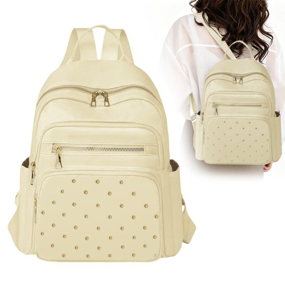 Cute Lightweight Back Pack, Laptop Backpack Purse for Women Leather Mini Bookbag Work Travel Top Handle Satchel (Cream)