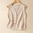 thumbnail image 2 of Akafmk Linen Vests for Women,Casual Sleeveless Vests Jacket,Women's Denim Linen Waistcoat Trend Casual Denim Sleeveless Cardigan Loose Fitting Vests Tops, 2 of 5