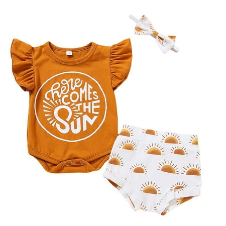 

dmqupv Boys Checkered Pants Shorts Romper Letter Toddler Kids T-Shirt Sun Headbands Girls Autumn Baby Girl Outfit Yellow 0-6 Months