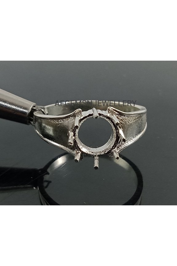 925 Sterling Silver Semi Mount Ring for 9x9mm Round Stone, Prong Setting Men's Ring, Gemstone Engagement Ring Silver 5