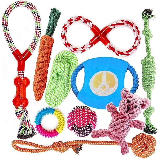 Juego de 10 juguetes para perros, cuerda masticable resistente para perros pequeños y medianos, que promueve la salud (multicolor)