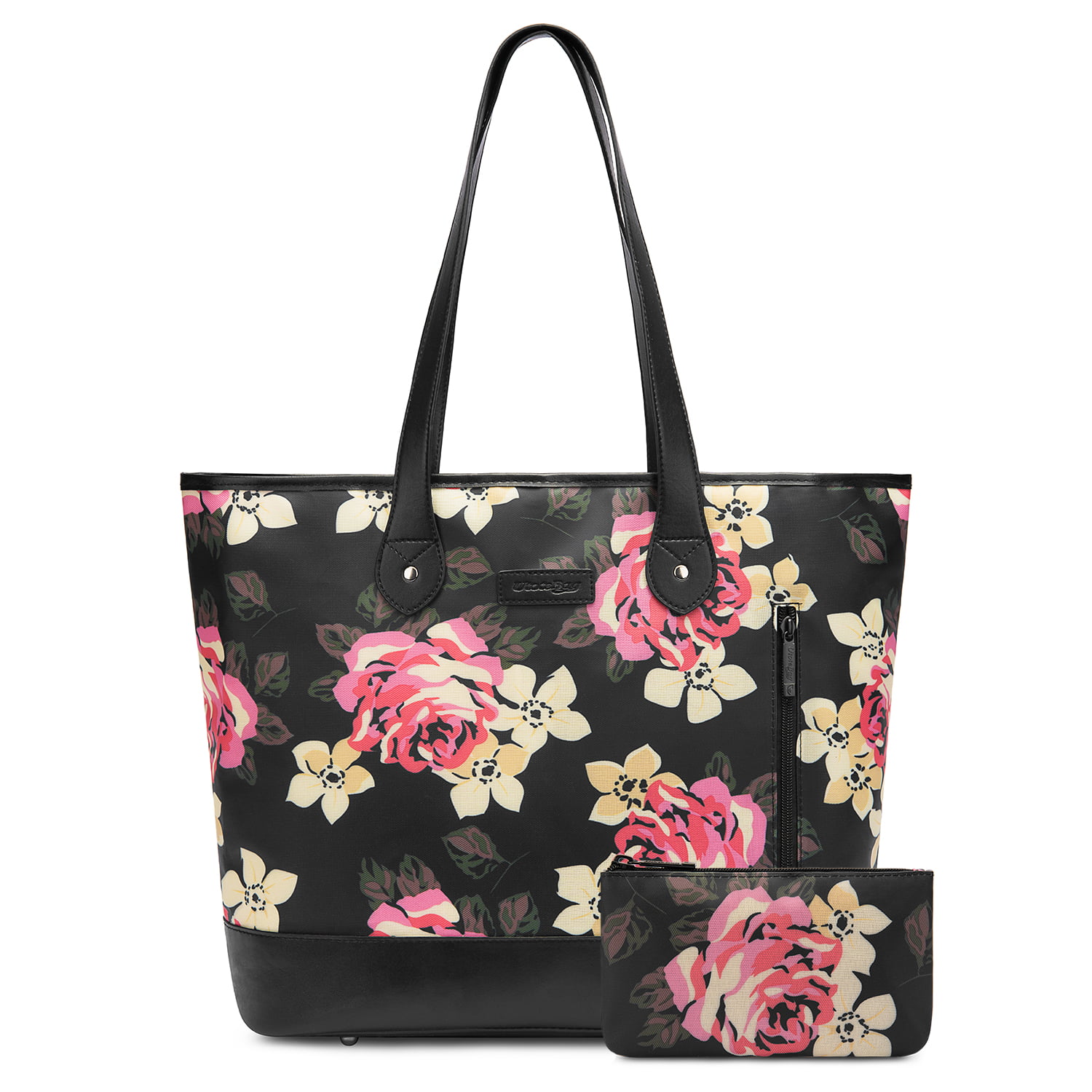 Pink Floral Casual Tote Bag Top Handles Shoulder Bag With Multiple Pocket For Woman