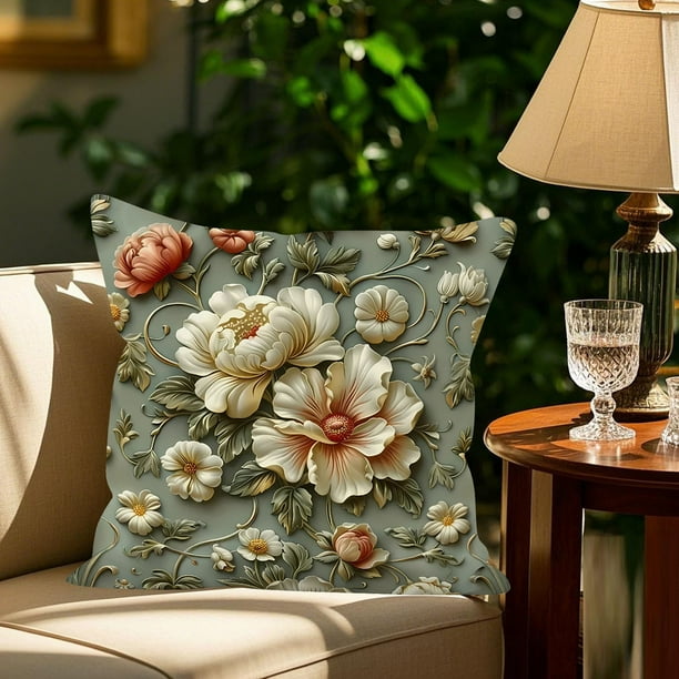 Funda de cojín con flores para salón, sofá, asiento de coche y almohada lumbar