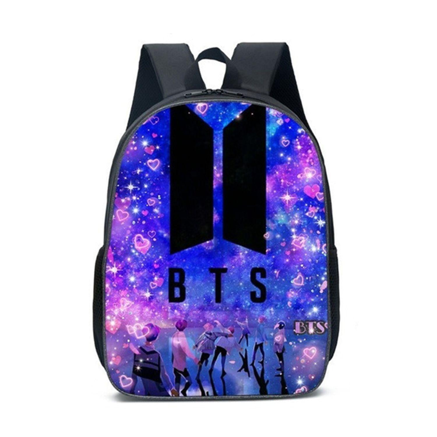 Kpop BTS Mochila con cable de audio USB puerto de carga coreano casual mochila portatil bolsa univer purpura HAPPY ME BTS Walmart en linea