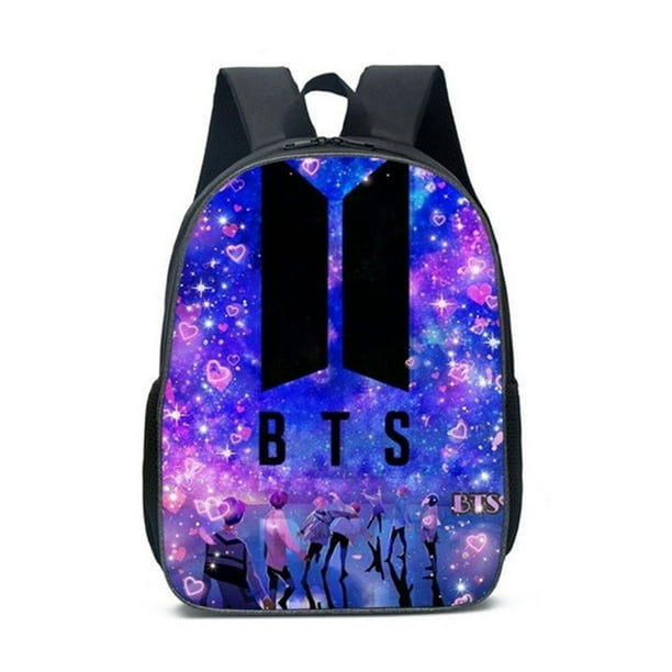 Kpop BTS Mochila con cable de audio USB puerto de carga coreano casual mochila portátil bolsa univer purpura