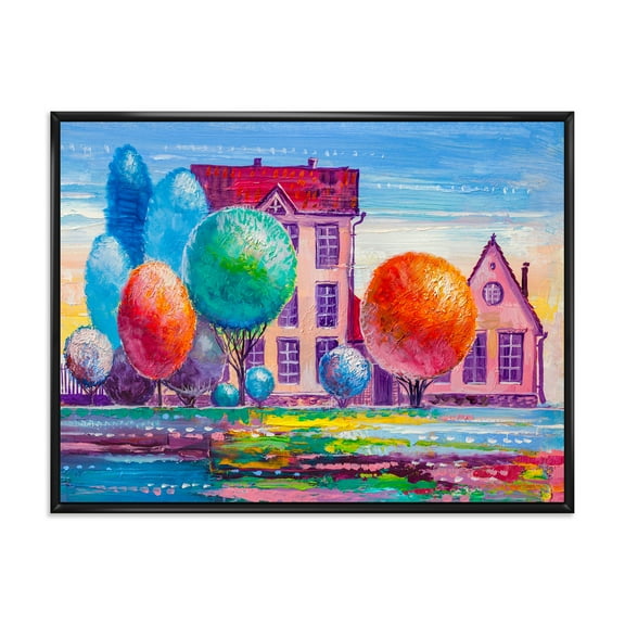 Designart 'Abstract Daydream House In The VIllage' Traditional Framed Canvas Wall Art Print