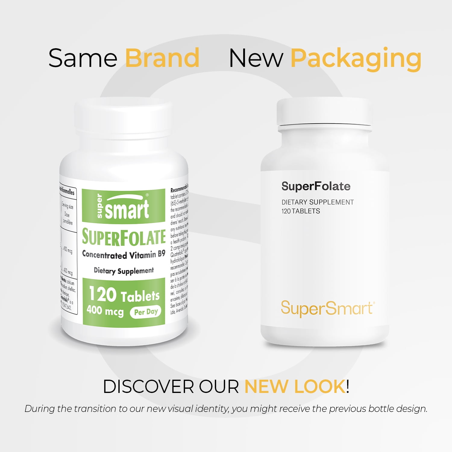 SuperSmart SuperFolate 400mcg / 4g per Day (Patented & Bioavailable) - Quatrefolic 5-MTHF Supplement - Active Folate Vitamin B9 | Non-GMO & Gluten Free - 120 Tablets