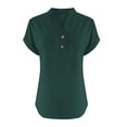 thumbnail image 3 of Ploknplq Linen Shirts for Women,Linen Button Down Shirt Women,Womens Linen Tops,Casual V Neck Down Short Sleeve Top T Shirt,Elbow Length Tee Shirts for Women,Gauze Shirts for Women Green XL, 3 of 5