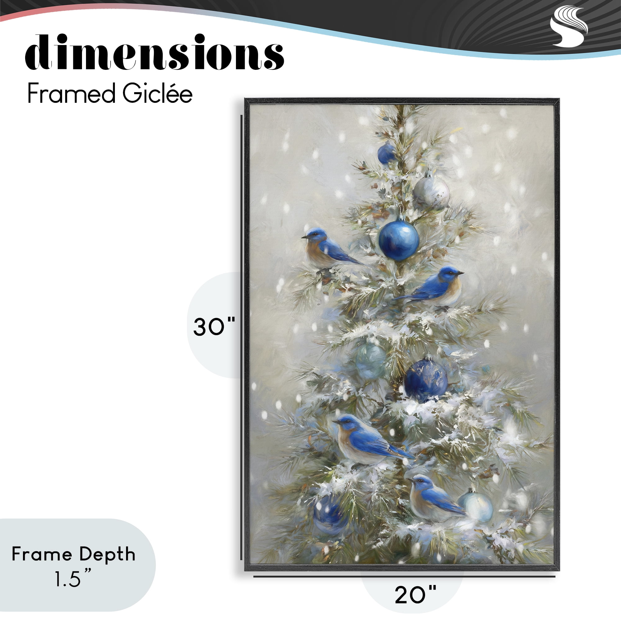 Stupell Industries Blue Bird Christmas Tree Black Framed Giclee Art, design by Tina LeCour