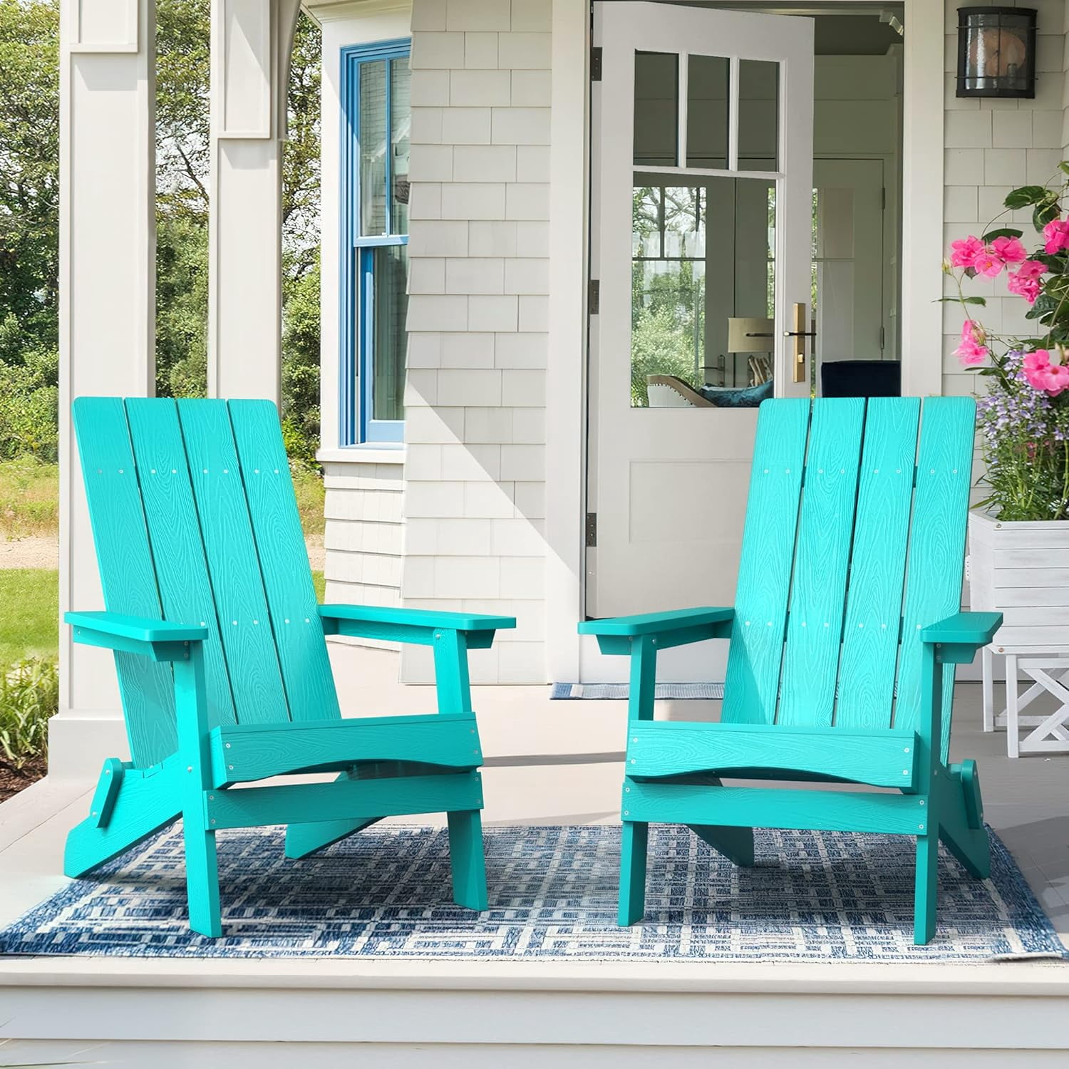 Dycanpo Folding Adirondack Chair, Hdps Poly Modern Outdoor Chair Weather Resistant, Aruba Blue