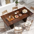 thumbnail image 6 of Hawsaiy 78" Rectangular Farmhouse Dining Table for 6–8, Large Kitchen Table with Grooved Wood Base, Thick Waterproof Top for Dining Room, Walnut, 6 of 8