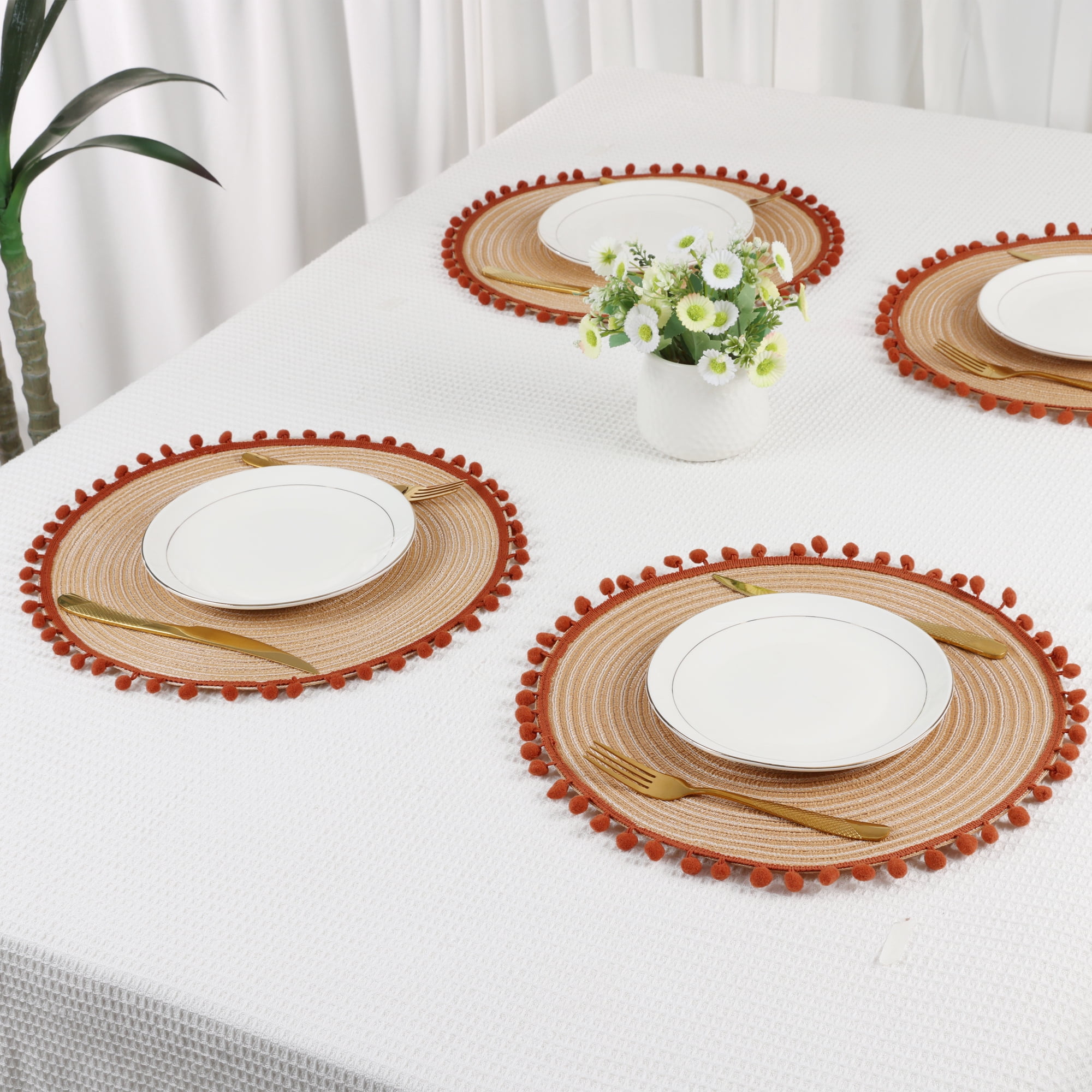 Unique Bargains Placemats Set of 6 Polyester Placemats for Dining Table Tawny 15x15in