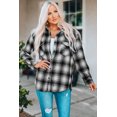 thumbnail image 3 of POGLIP Women's Black Buttons Pocketed Plaid Shacket, 3 of 6