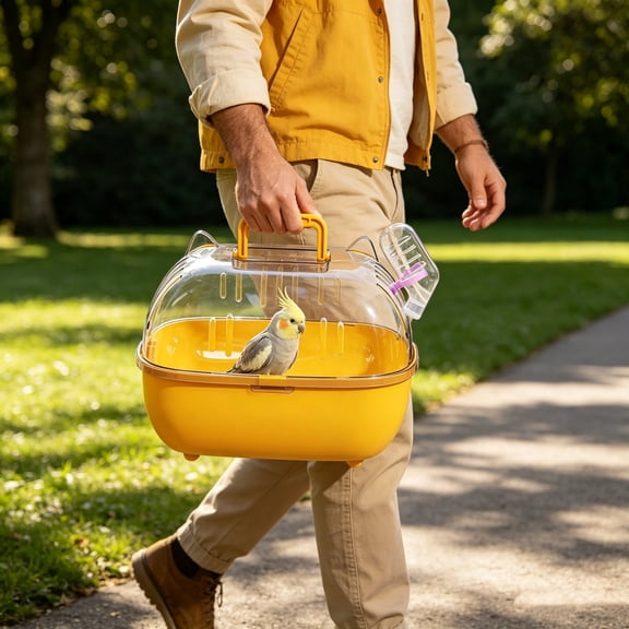 Small Animal Travel Carrier with Water Bottle, Transparent Acrylic Portable Cage with Carry Handle and Ventilation for Short Trips, Transport Box for Hamster Bird and Other Compact Pets