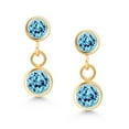 thumbnail image 2 of Gem Stone King 14K Yellow Gold Swiss Blue Topaz Drop Dangle Earrings for Women (1.01 Cttw, Gemstone Birthstone, Round 4MM and 3MM), 2 of 4