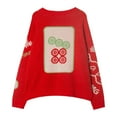 thumbnail image 3 of Womens Sweater Cute Mahjong Crew Neck Pullover Tops Color: Red Size: M, 3 of 6