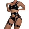 thumbnail image 2 of Sexy Pu Leather Strappy Underwire Garter Belt Lingerie Set, 2 of 6