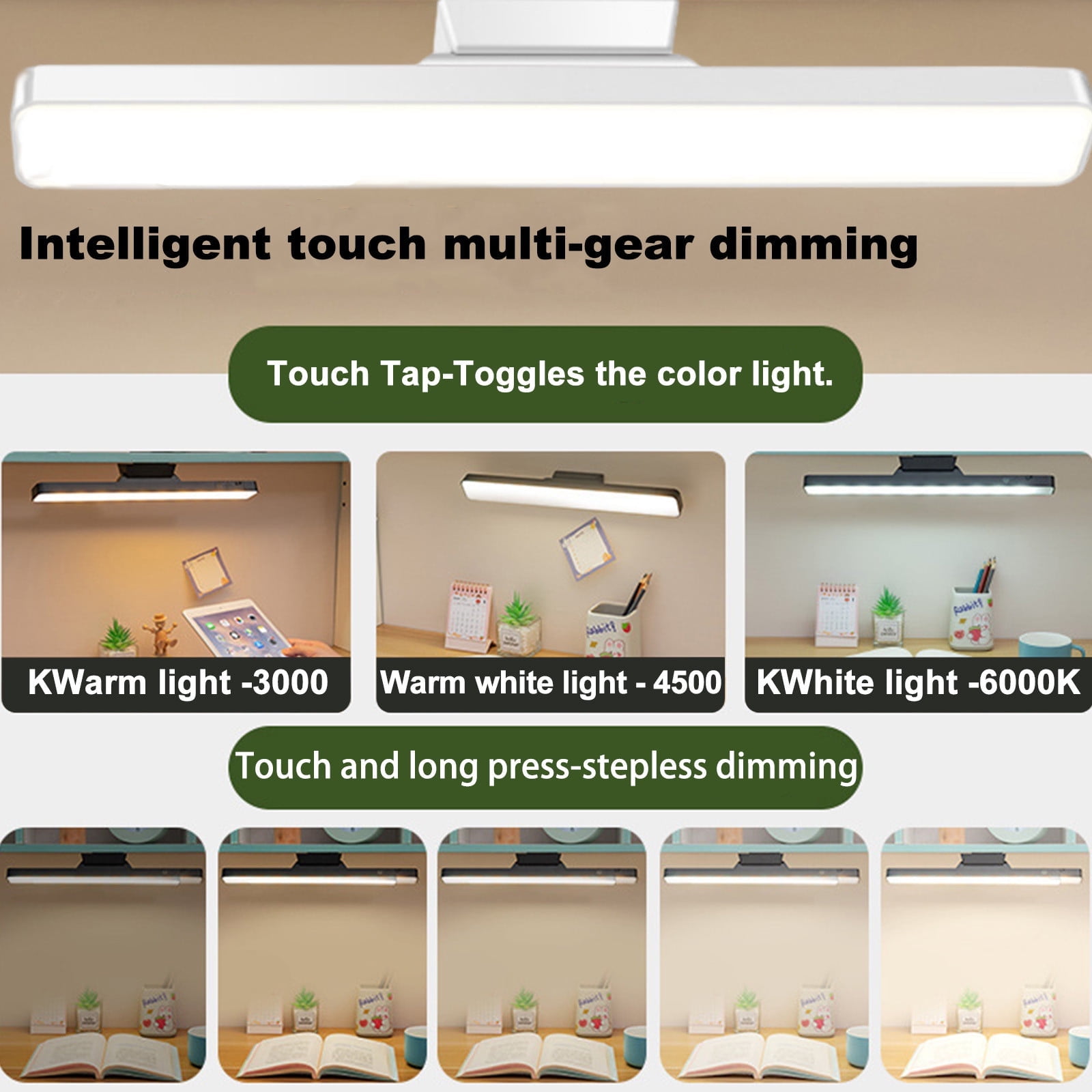 Specollect Clearance 4Pcs Desk Lamp, Reading & Office Lamp, Rechargeable LED Light,3 Colors, Adjustable brightness,LED for Bedroom & Desk with Eye-care