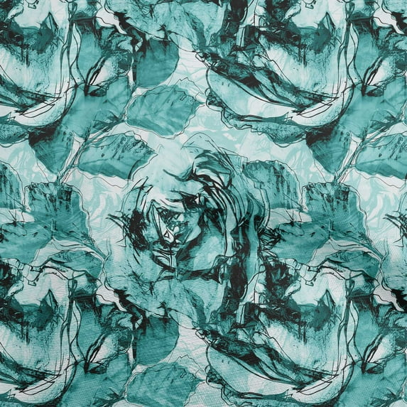 oneOone Viscose Chiffon Teal Green Fabric Floral Watercolor Quilting Supplies Print Sewing Fabric By The Yard 42 Inch Wide
