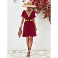 thumbnail image 5 of Women's V Neck Mini Dress with Swiss Dot and Ruffle Neckline Short Sleeves A Line Hem 95% Polyester 5% Spandex, 5 of 12