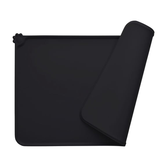 Rechale Silicone Pet Feeding Mat for Cats & Dogs with Leak-Proof Foldable Design, 21"x15", Black