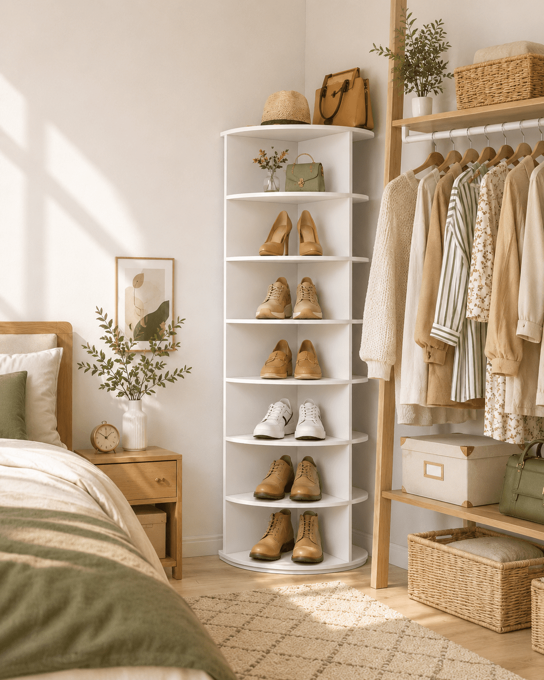 Kitsure Shoe Rack - 7-Tier Freestanding Rotating Shoe Rack, Lazy Susan Base Display Organizer for Bag & Footware, Easy-to-Assemble Shoe Rack for Entryway, Closet, Bedroom, White
