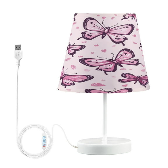 YAZAOO Table Lamp Creative Whimsical Pink Butterflies Pattern Simple Pattern Night Light