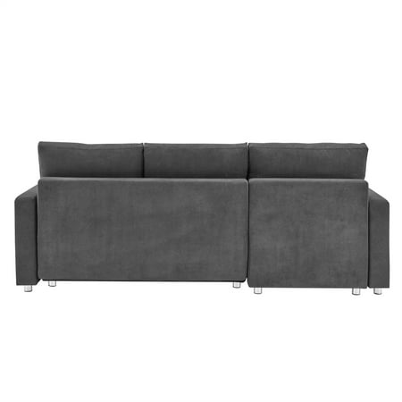 L Shaped Convertible Sleeper Sofa Bed, 90" Sectional Couch for Living Room , Pull Out Bed, Reversible Chaise with Storage , Removable & Washable Gery Corduroy Covers