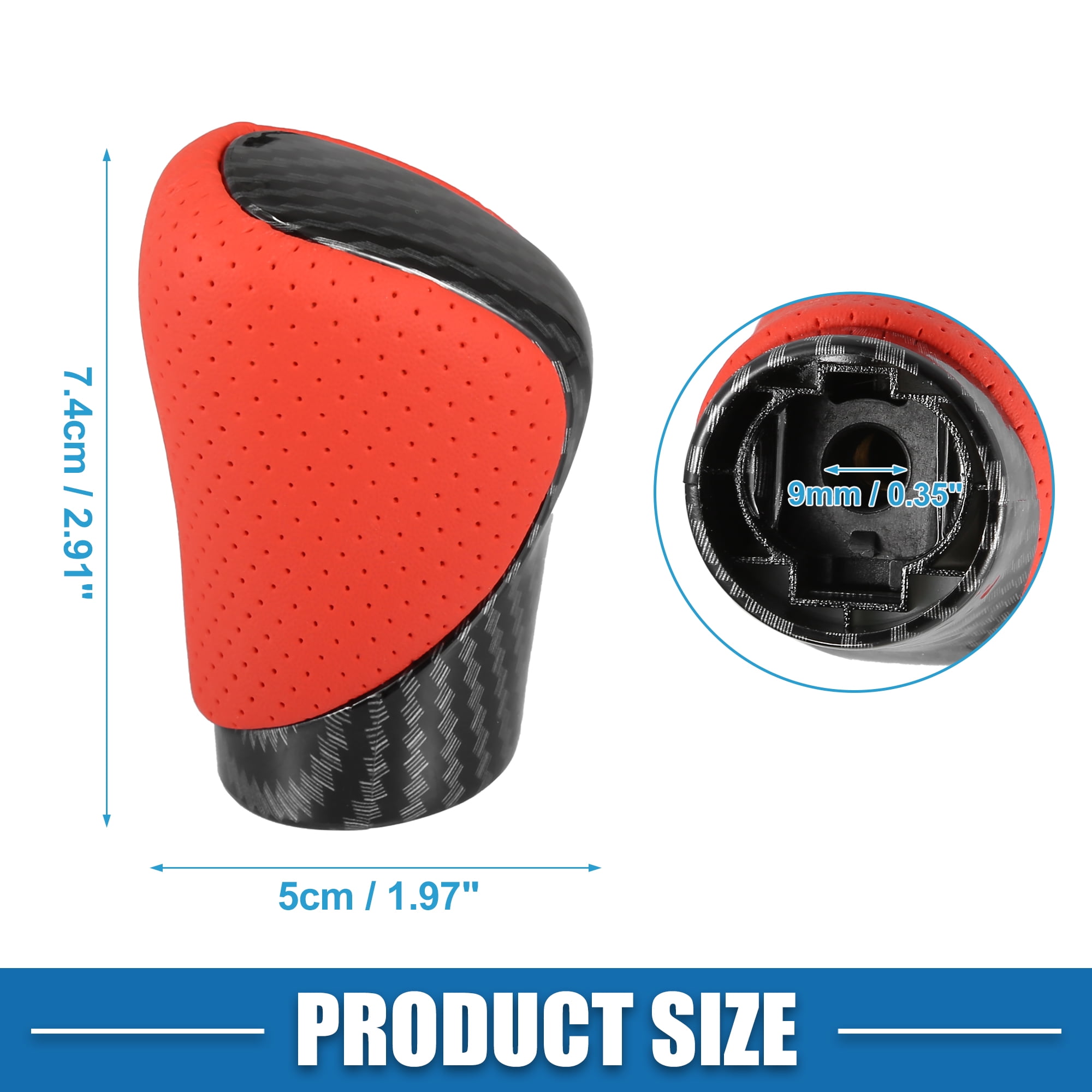 Unique Bargains 1PC Automatic Transmission Gear Shift Knob for Lexus ES300h Carbon Fiber Cover Red Faux Leather Perforated