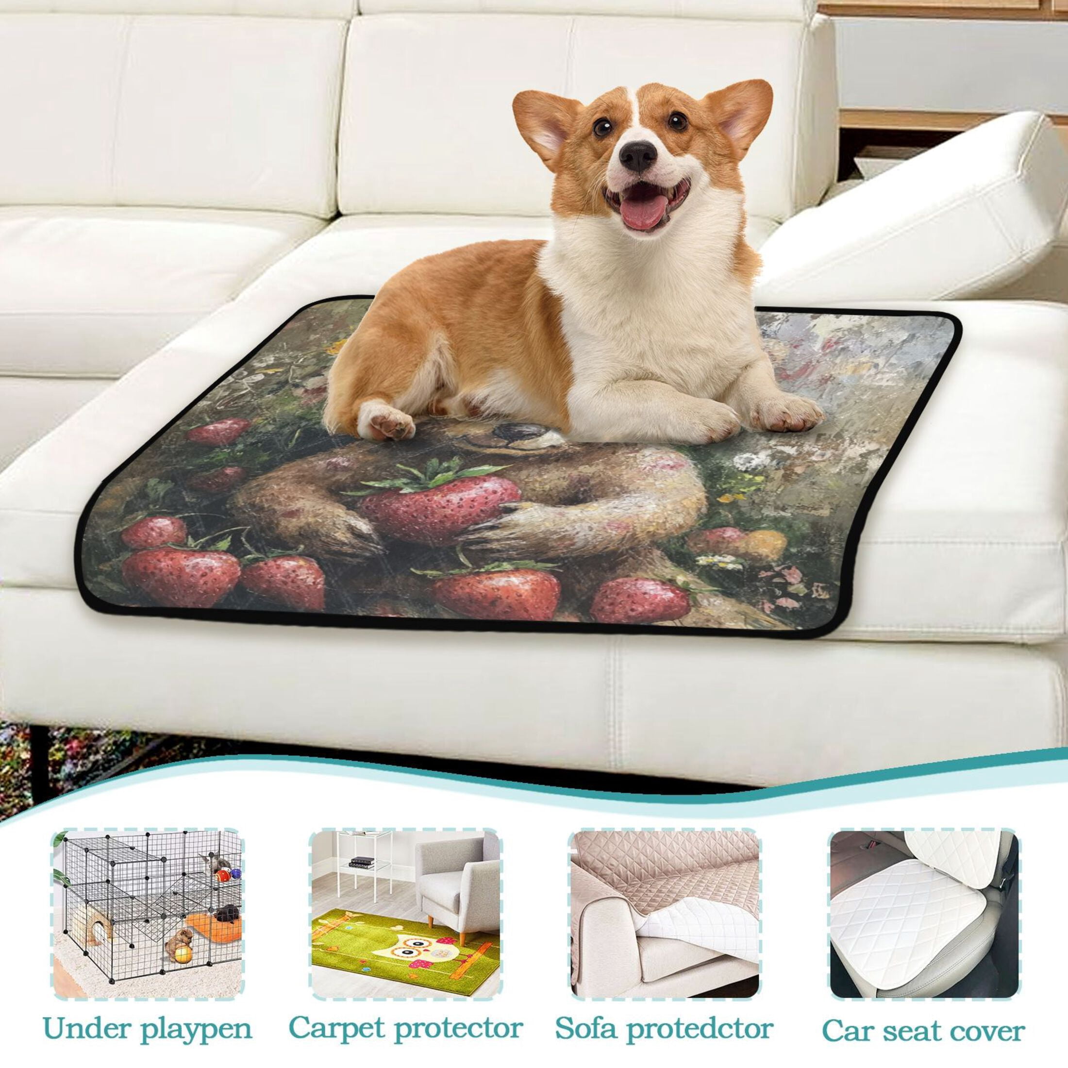 Qxltty Adorable Strawberry Bear Cat litter Pads Pet Set of 3 Diaper Mats Center Anti-leakage Layer Absorbent Soft and Comfortable