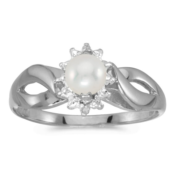 14k White Gold Freshwater Cultured Pearl And Diamond Ring