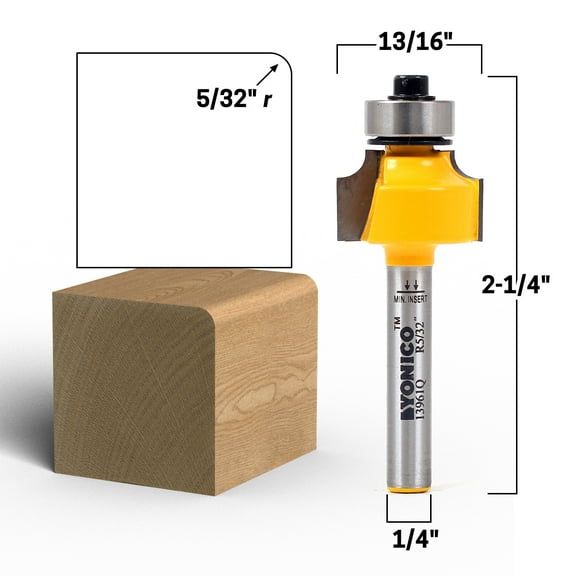 5/32" Radius Round Over Edge Forming Router Bit - 1/4" Shank - Yonico 13961q