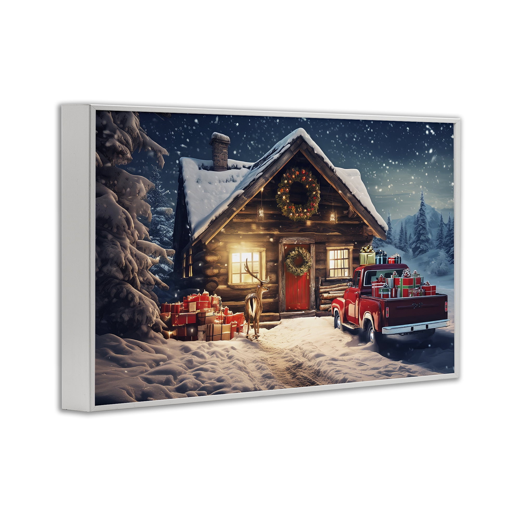 Stupell Industries Woodsy Holiday Cabin Holiday Painting White Framed Art Prints Wall Art, 18 x 12