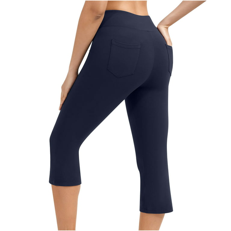 YYDGH High Waisted Yoga Pants for Women with Pockets Capri Leggings for Women  Workout Leggings for Women Yoga Capris White S 