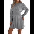thumbnail image 2 of Vestido Tipo Jersey de Larga con Cuello Alto para Mujer, Informal, Holgado, de Punto Acanalado, Minivestido Corto de Otoño. Gris XL, 2 of 10