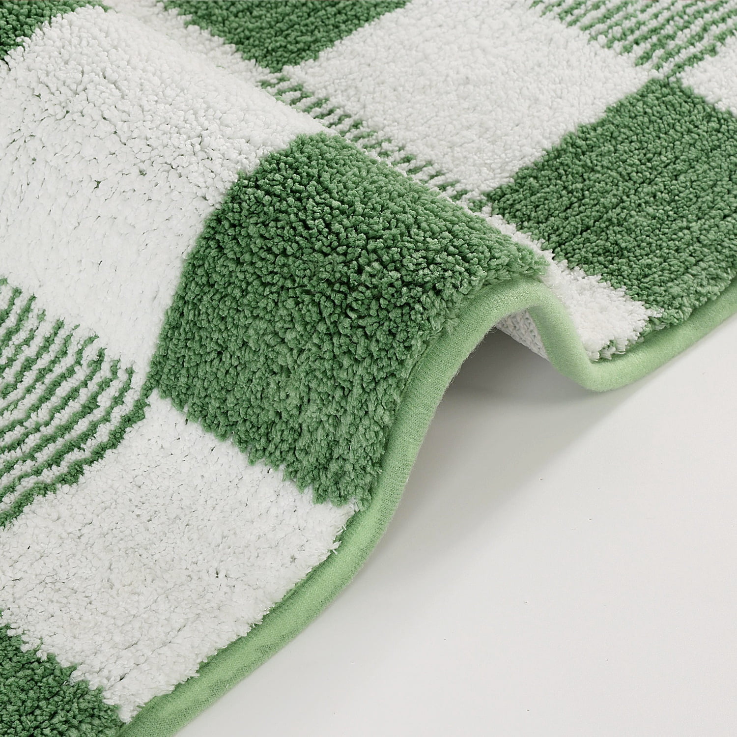 Bathroom Rugs, Yamaziot Checkered Green Bath Rugs Runner with Toilet Mat, Non Slip Water Absorbent Microfiber, 4 Count