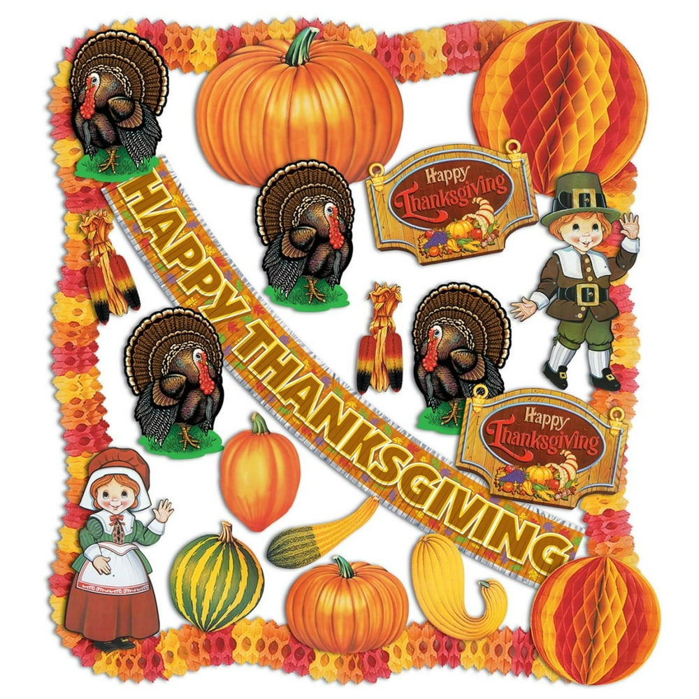 24Piece Pilgrims, Turkeys and Pumpkins Thanksgiving Decorating Kit